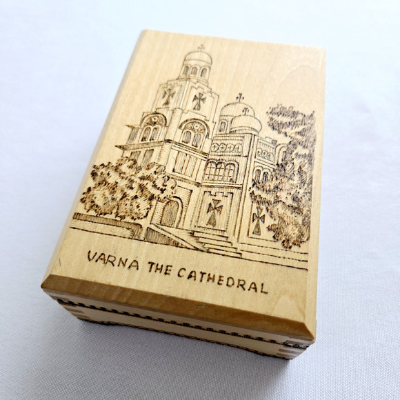 Handcrafted Other - Vintage Wooden Trinket Box Varna Cathedral Handcarved Bohemian Keepsake Bulgaria